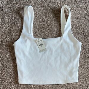 Express Contour White Ribbed Crop Tank Top Small